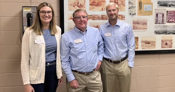 Terry Hejny (center), director of the Nebraska LEAD Program, visits the Gerald Gentleman Station in Sutherland, Nebraska, along with Sidney Robinson (left) and Logan Reed (right) of the LEAD 42 class. The visit was part of a LEAD seminar on Nebraska natural resources, water and energy.